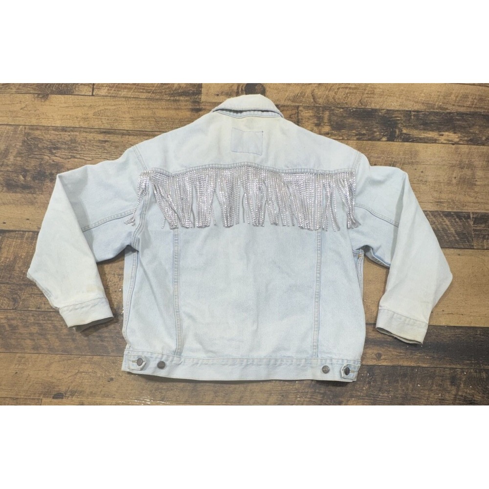Vintage Men's Women's Structure Acid Wash Denim Jacket Size L 100% Cotton Tassel